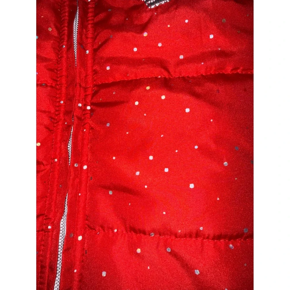 Disney Junior Minnie Mouse Red Glitter Polka Dot Hooded Puffer Vest 3T Ear Bow